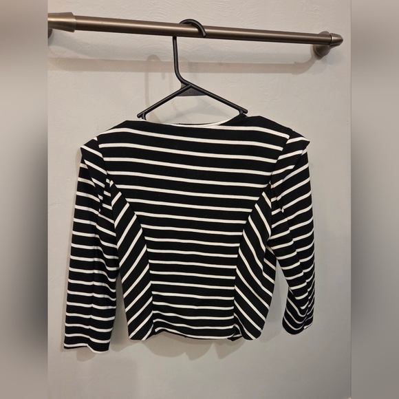 Poetry Black  and White Stripe Crossover Blazer with Gold Buttons - Picture 3 of 3